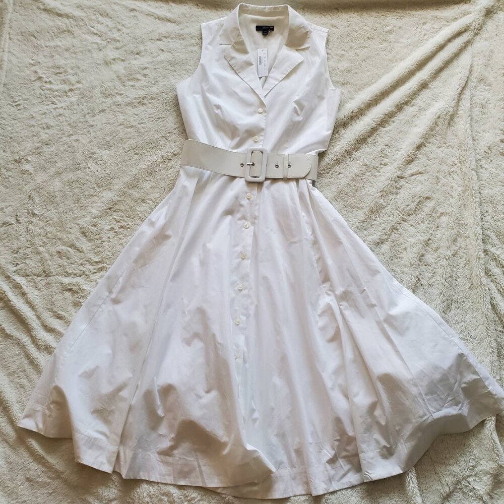 J Crew Collared Sleeveless Button Flare White Long Dress Womens Size 4 Tall Belt